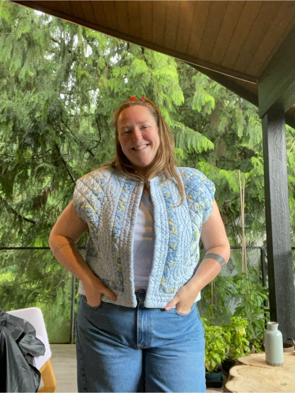 6. Handmade blue polkadot/floral quilted vest OS
